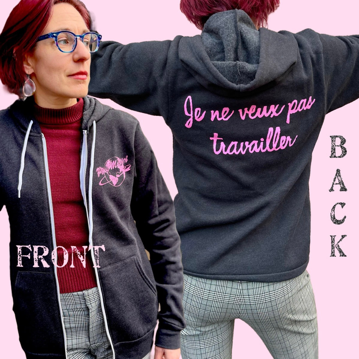 Je ne veux pas travailler | Hoodie - Black Heather – Pink Martini