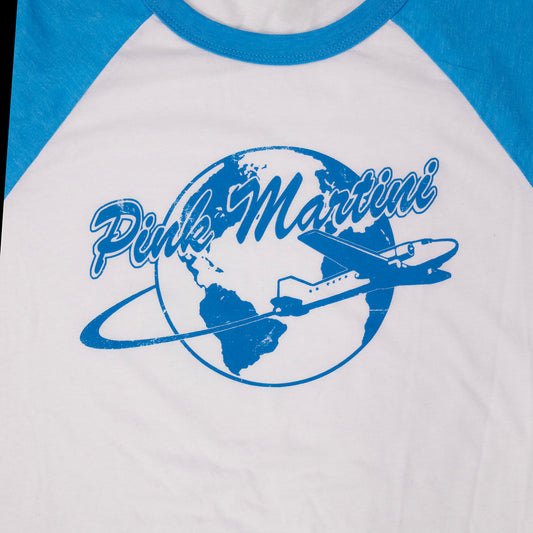 Around the World | Retro Baseball Tee - Blue and White